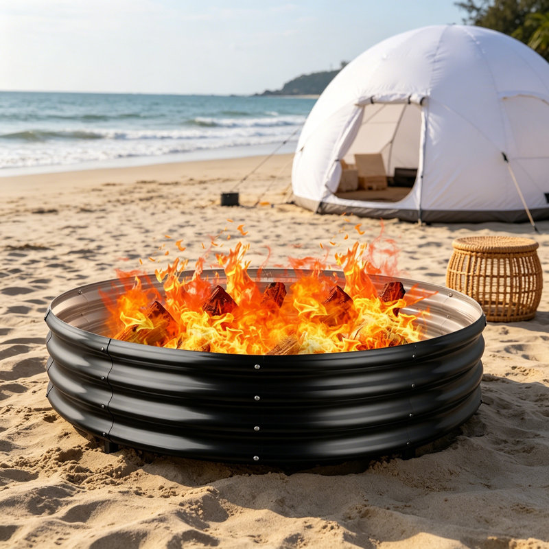 60in Round Galvanized Fire Pit Ring Black