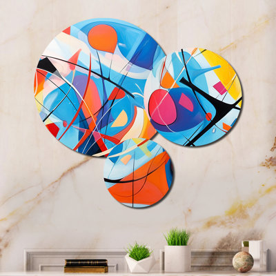 Colorful 0 Mid Century Abstract Essence II - Mid-century Metal Wall Art Set
