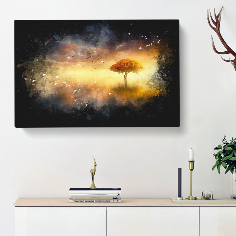 Flying Birds Over A Lone Tree - Wrapped Canvas, 60cm H x 91cm W x 3cm D