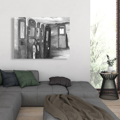Old Gas Pumps - Still Life Black Canvas Art for Home Decor