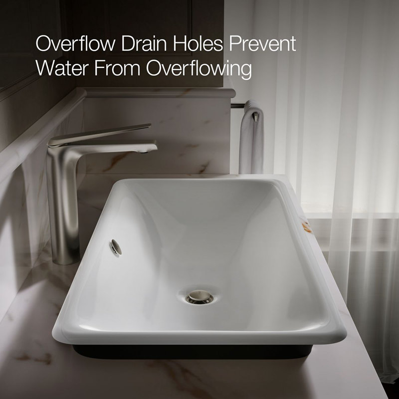 Iron Plains Metal Rectangle Dual Mount Bathroom Sink with Overflow, White/Black
