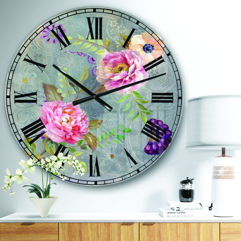 Pivoines et cachemire - Horloge murale chalet, Moyen