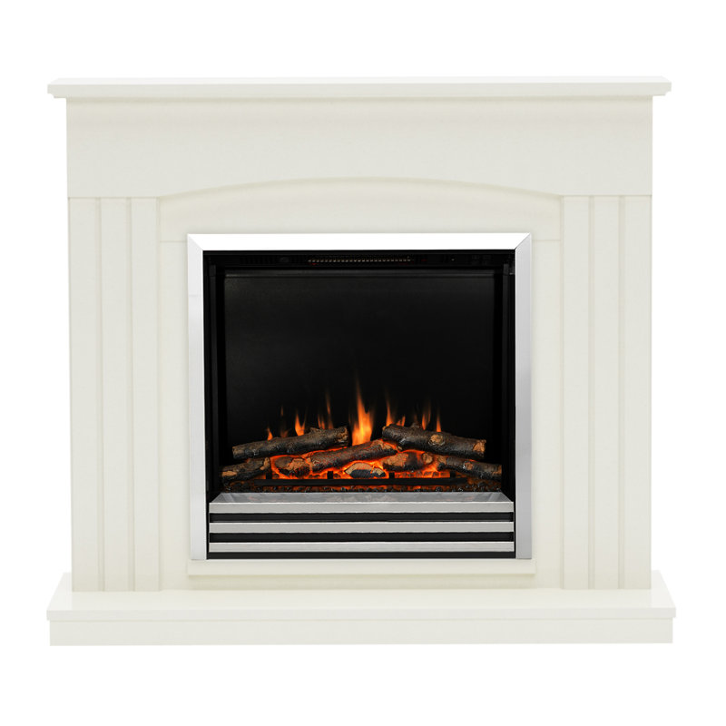 Linmere Timber Electric Fireplace, Soft White/Chrome