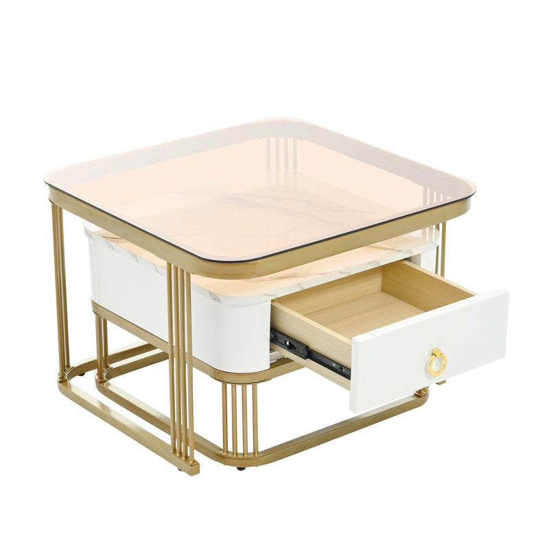 Pawling Nesting Coffee Table, White/Gold