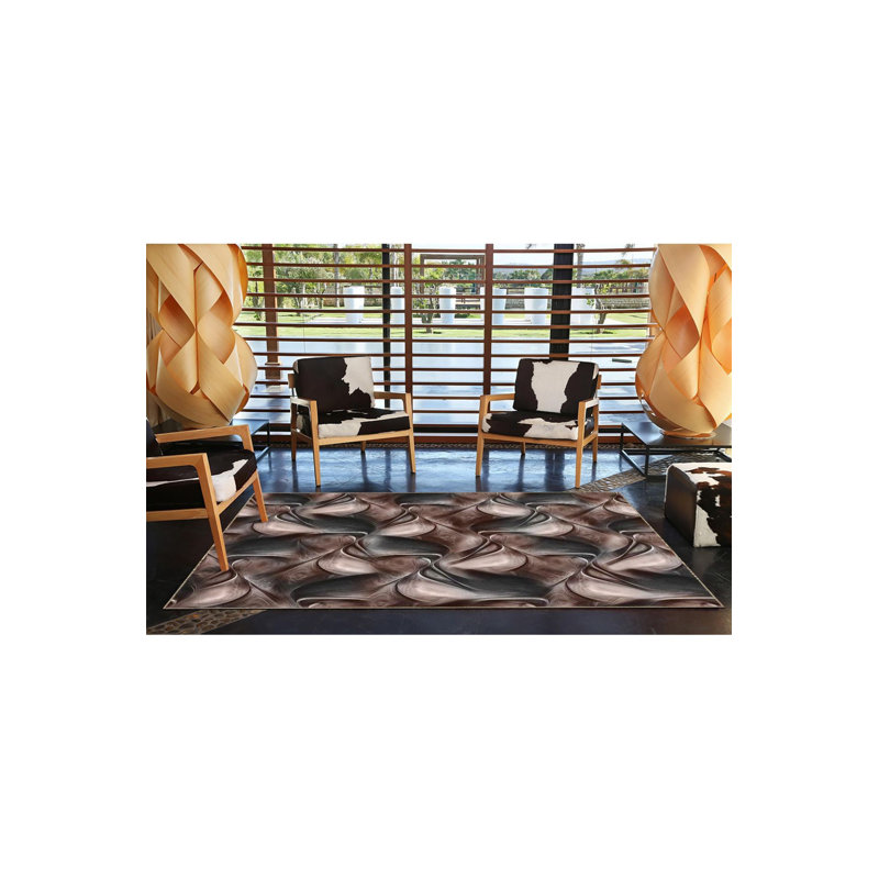 Tapis lavable moderne à motifs tissés à base brune, Sous-tapis carré 3 pi 3 po inclus