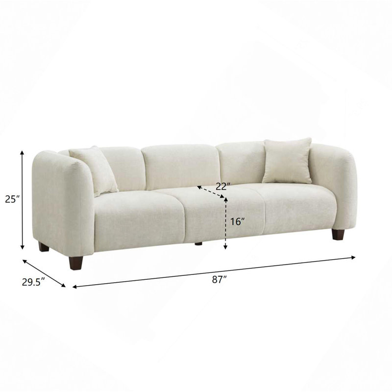 Canapé 87 po 3 places en chenille, Chenille beige