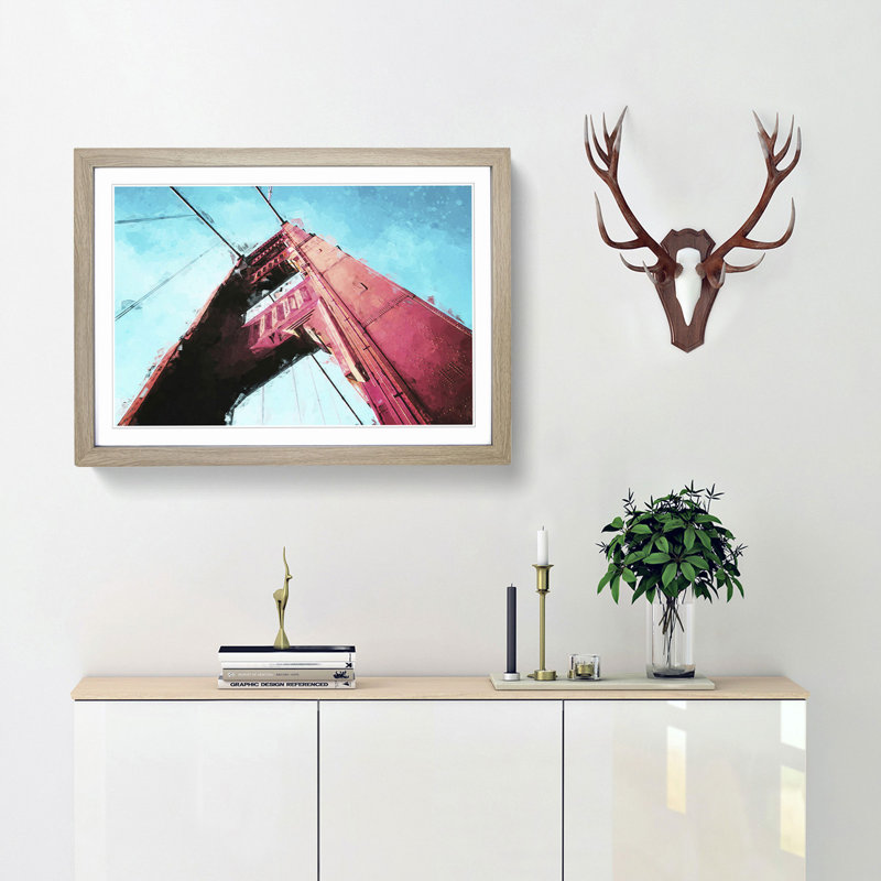View of the Golden Gate Bridge in San Francisco - Picture Frame Graphic Art Print, 50cm H x 76cm W x 2cm D, Oak