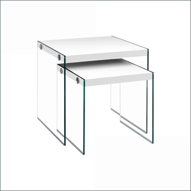 Ensemble de 2 tables basses gigognes blanc brillant pour le salon et amp; Chambre à coucher