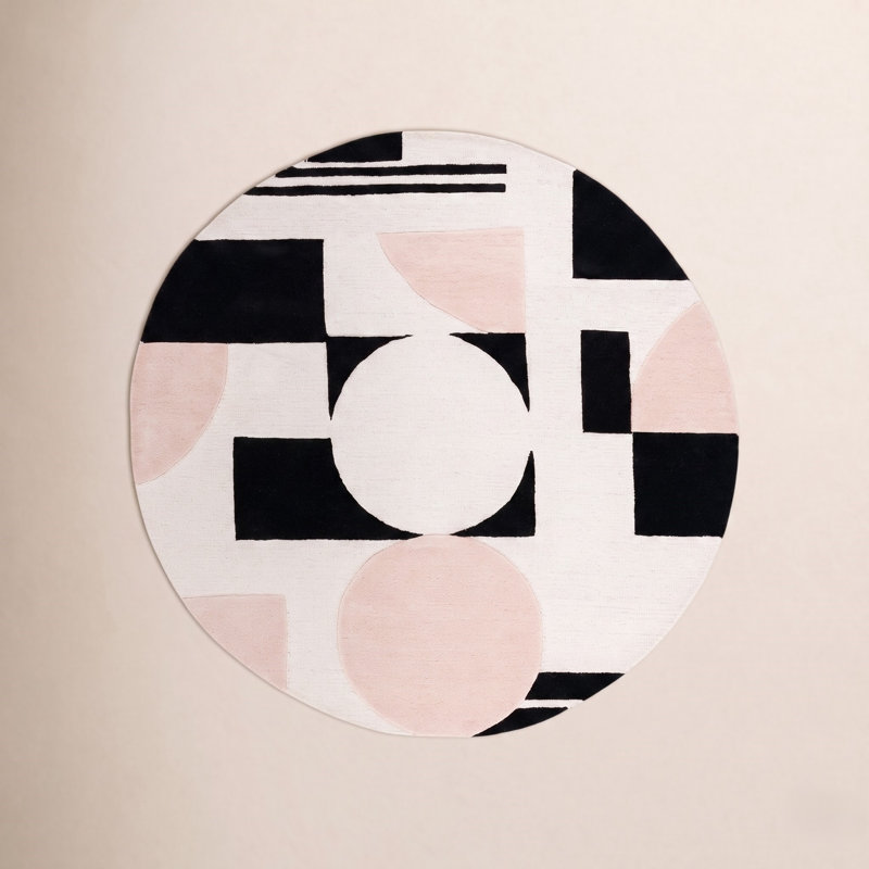 Tapis rosé / noir Felipe, Rond 6 pi