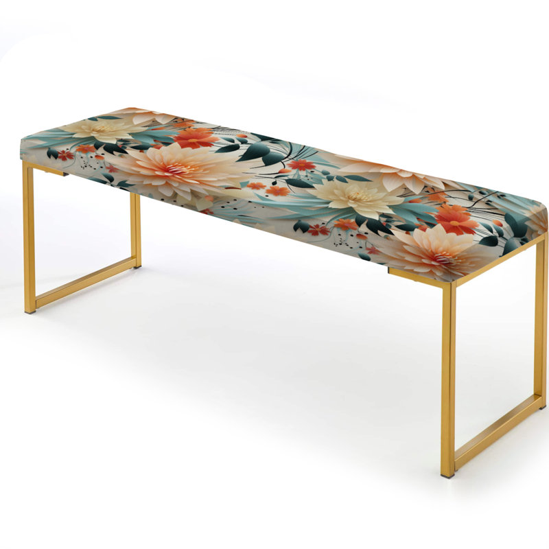 Pastel Colors Eclectic Floral Collage III - Eclectic Upholstered Gold Bench