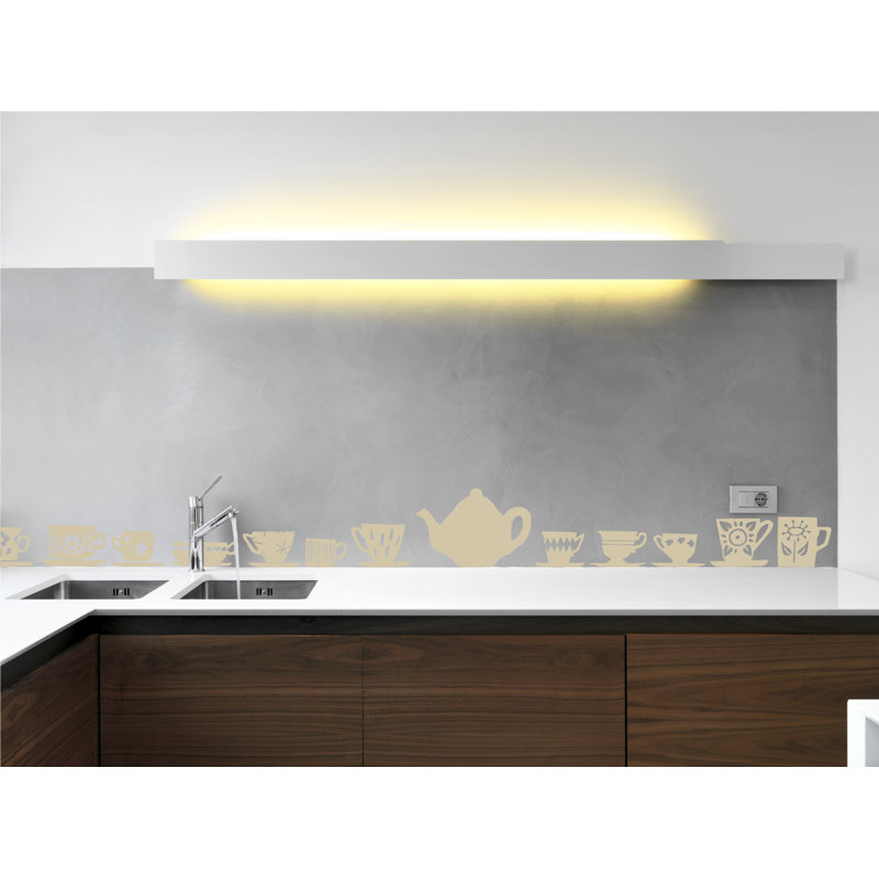 Décalcomanie murale tasses de thé, Beige, H 32 po x l 33 po x P 0,01 po