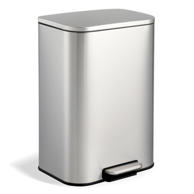 Stainless Steel Step Trash Can with Soft-Close Lid & Removable Bucket for Kitchen Office Bathroom
