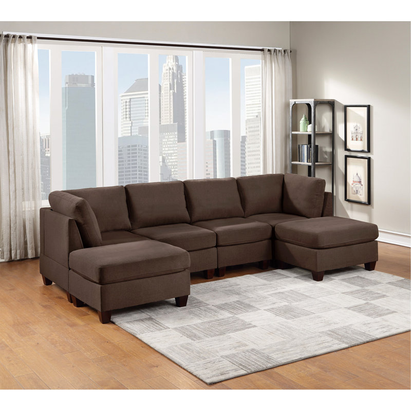 Canapé modulaire avec repose-pieds et dossier Felix, Tissu gris