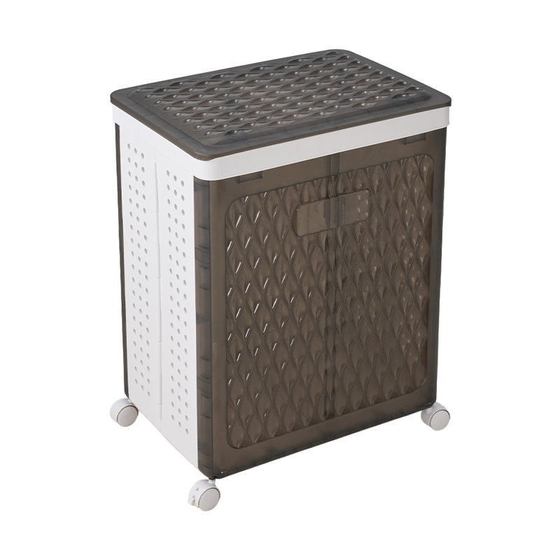 Foldable Laundry Basket with Wheels, 61.7cm H x 46.3cm W x 33cm D, Black