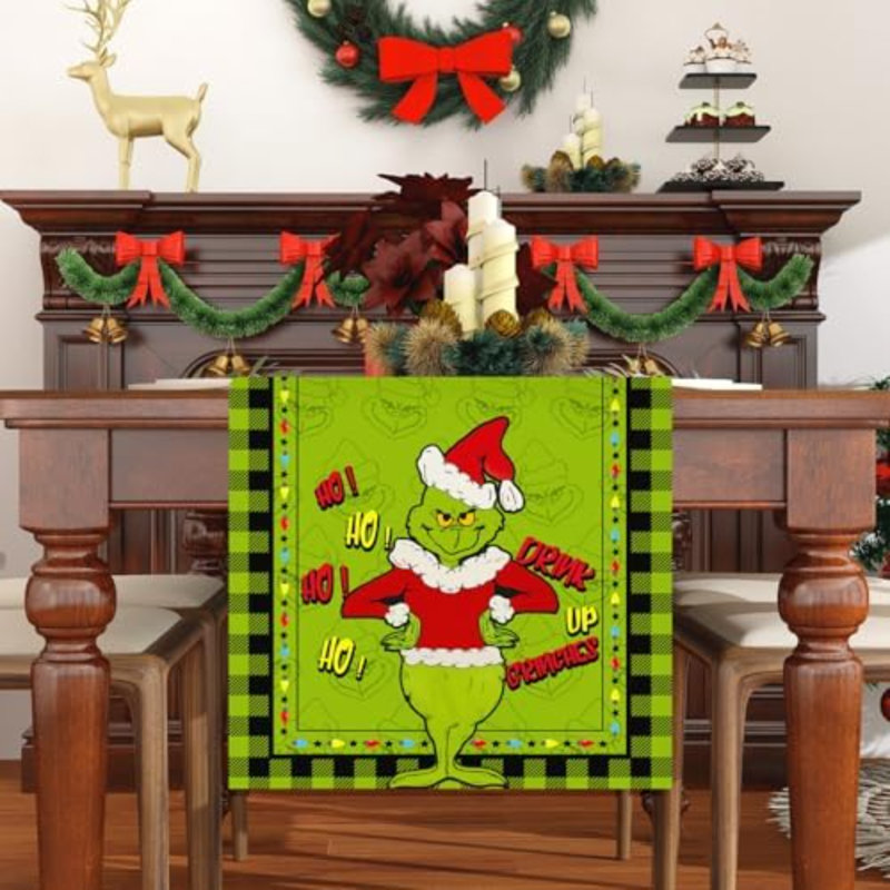 Chemin de table lin lin vert Merry Christmas, L 72 po x P 13 po