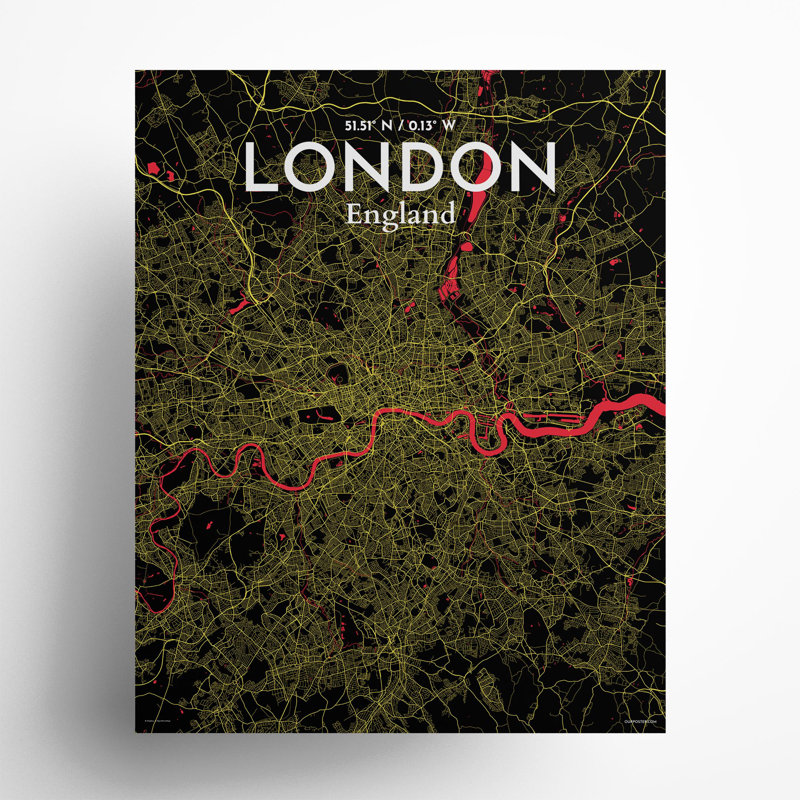 London City Map In Contrast - No Frame Print, 20cm H x 16cm W x 0.05cm D