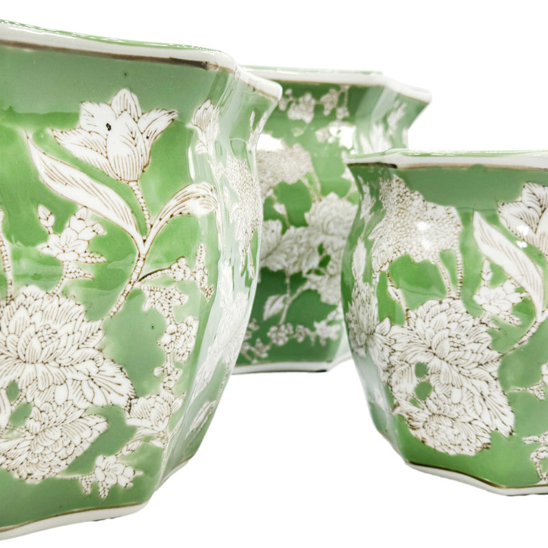 Daxxton Handmade Ceramic Pot Planter, Green/White