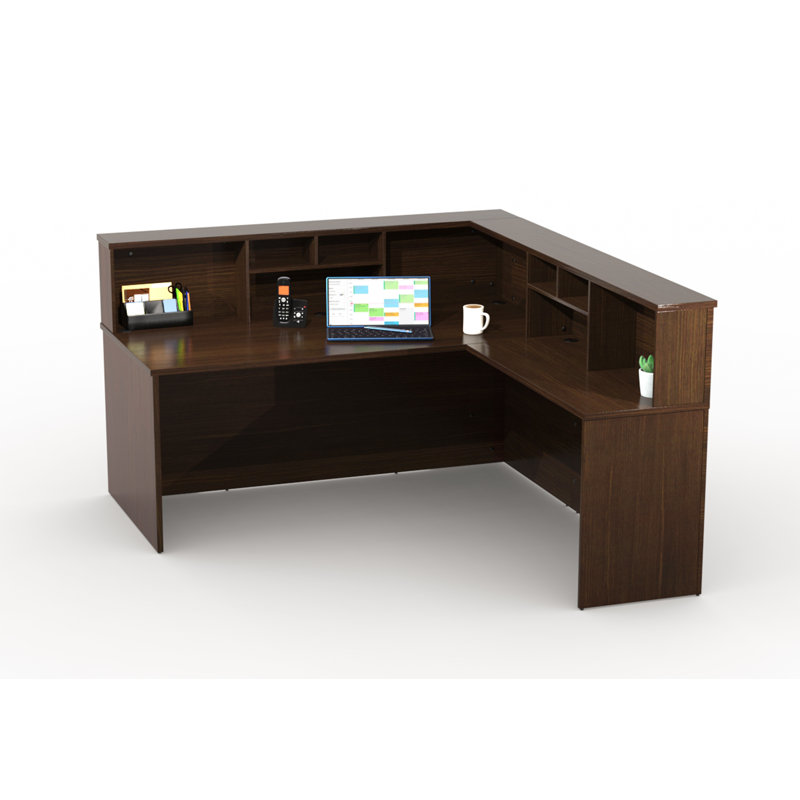 Reception Corner Office Desk Work Stations Furniture Model D76BDABCD32C4D9A909B64C6C0C11874 4Pc Group Contemporary Espresso Color. Included 4Pc Set Furniture Pieces