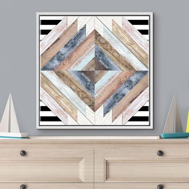 "Western Decor géométrique brun, bleu et rose à motif de losanges abstraits, panneaux de bois, art moderne pastel" sur, Blanc