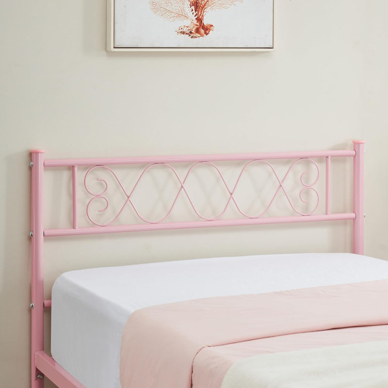 Modern Metal Platform Bed Frame with Headboard & Footboard, Rose, Lit simple