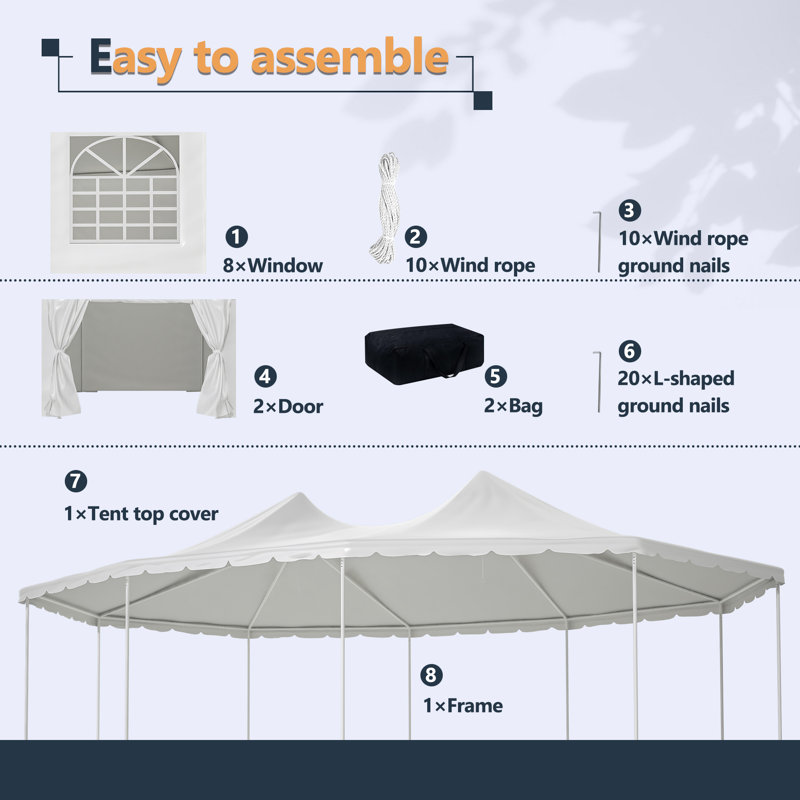 Steel Canopy Party Tent Heavy Duty Wedding Tent, 141.72" H x 345.72" W x 250.8" D