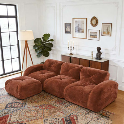 L-shaped Soft Velvet Fabric,Movable Ottoman