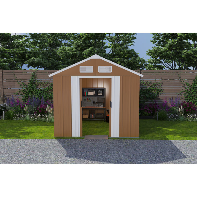 Remise de rangement en métal robuste de 6 pi x 4 pi avec fenêtres, porte verrouillable et ventilation