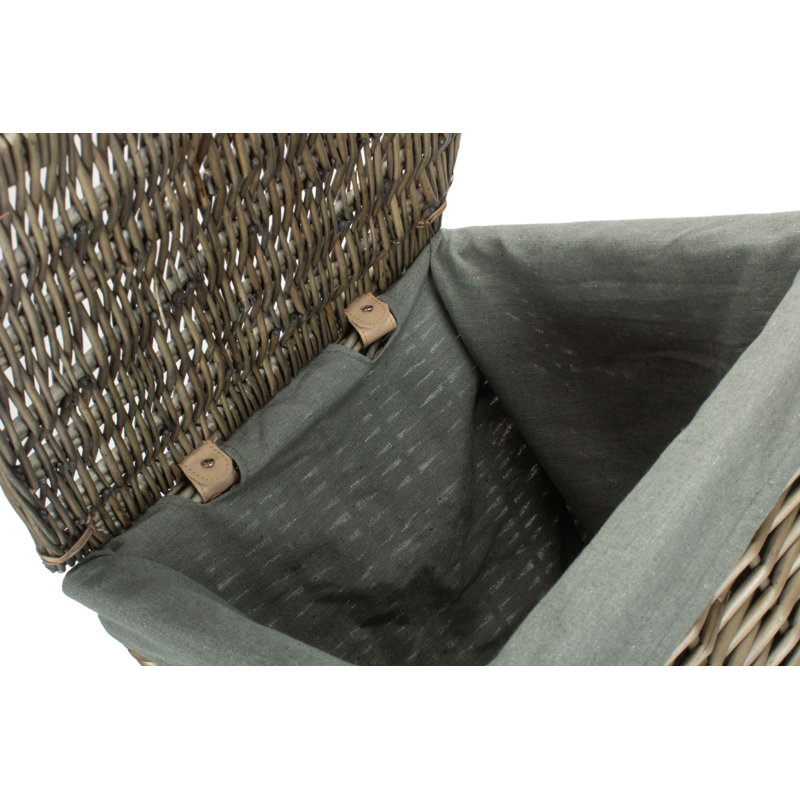 Wicker Square Laundry Basket with Sage Lining, Antique/Grey, 50cm H x 34cm W x 34cm D