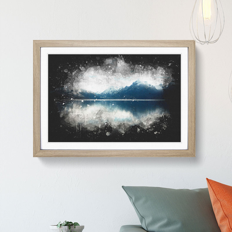 Lake Mcdonald Montana Paint Splash - Picture Frame Graphic Art, 62cm H x 87cm W x 2cm D, Oak Framed