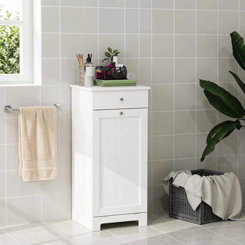 White Mdf Tilt-out Laundry Hamper Cabinet