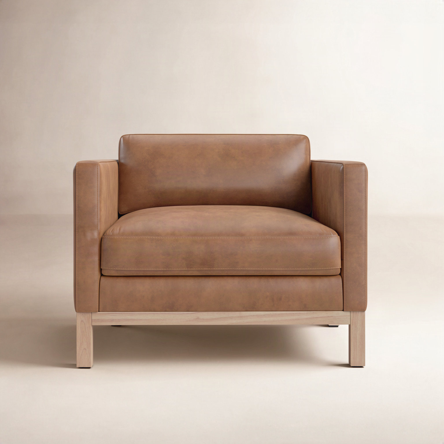 Nels Oak Genuine Leather Club Chair
