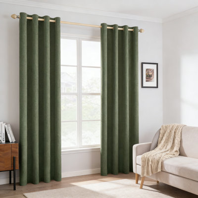 100% Blackout Thermal Linen Curtains 84X52 Olive Green Grommet 2 Panels