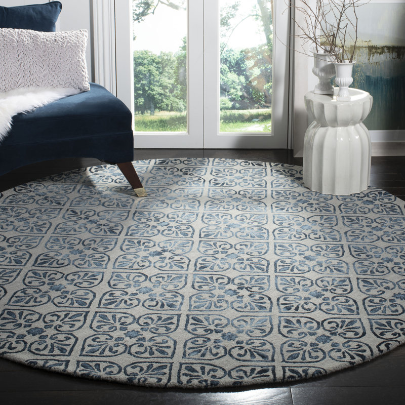 Oakton Hand Tufted Wool Floral Rug, Round 7'