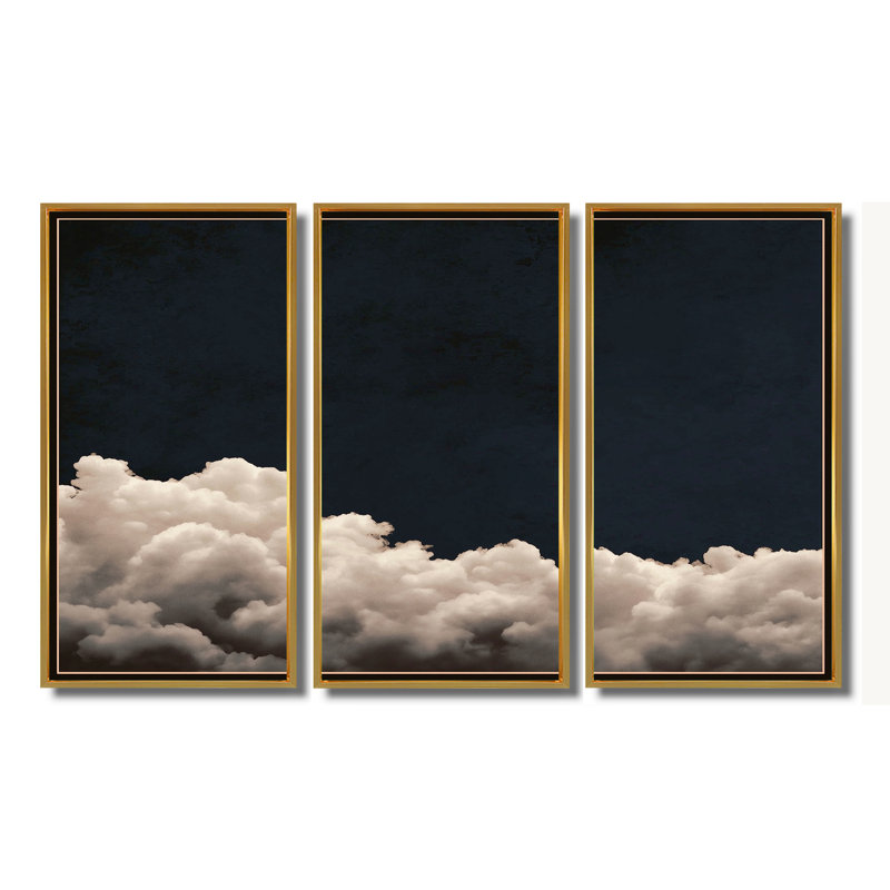 Ensemble de salon Fluffy White Clouds In The Sky - Clouds Wall Art, 28" H x 36" W, Reproduction avec cadre flottant, Doré