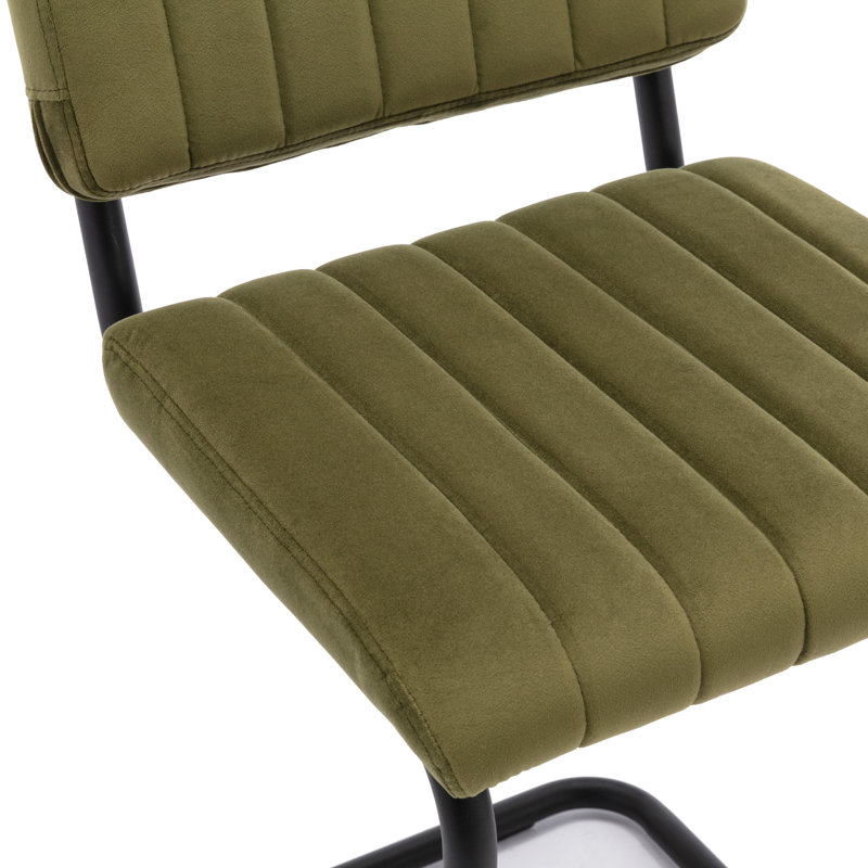 Olive Green Velvet Upholstered Counter Stool with Black Metal Frame