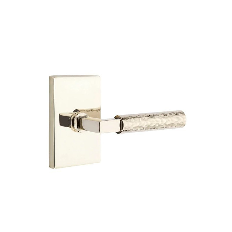 Passage Door Lever with Square Rosette, Polished Nickel