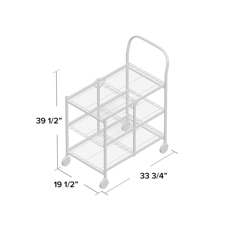 Chrome Three-Shelf Collapsible Steel Wire Utility Cart