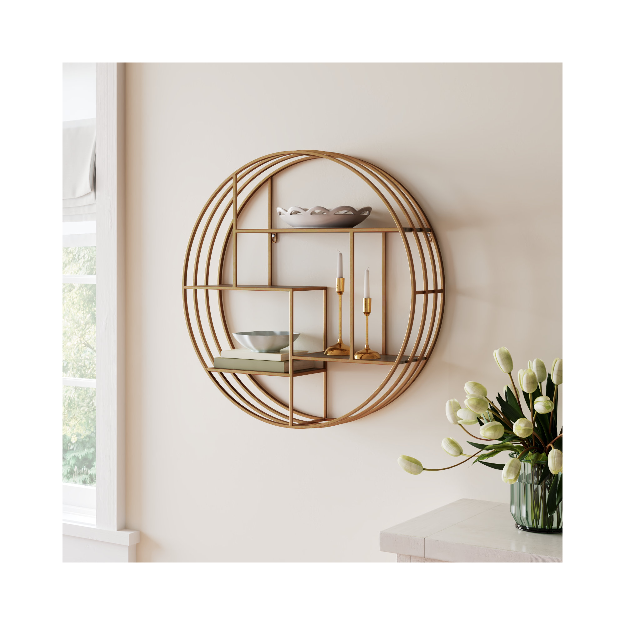 Sagebrook Home Kittle Modern Glam Iron and Wood Wall Storage Shelf, Bronze/Copper