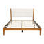 Structure de lit plateforme Mid-Century moderne avec tête de lit tapissier, support de lattes en bois massif, aucun sommier nécessaire, assemblage facile, très grand lit, brun