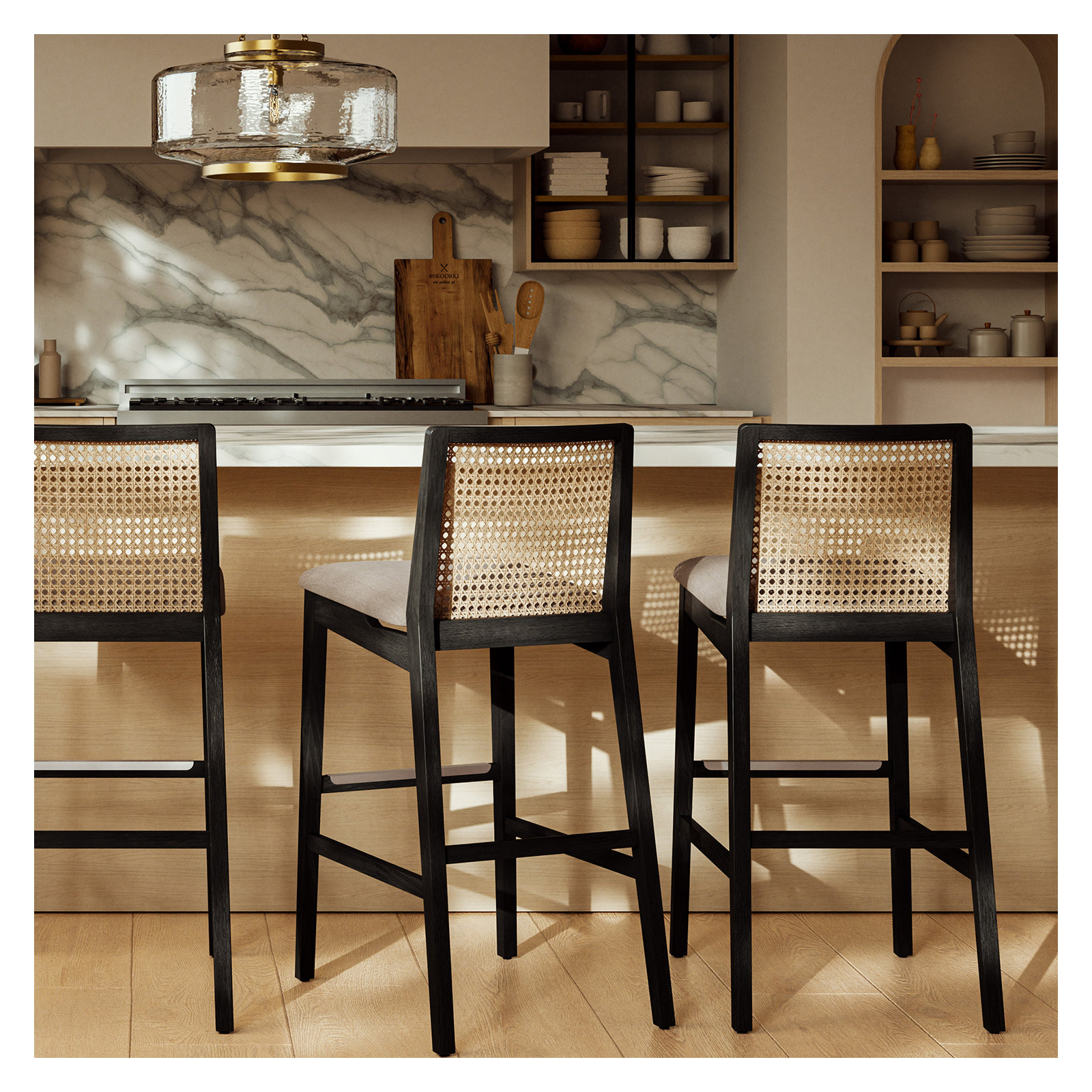 Mag Cane Bar & Counter Stool, Bar Stool (29.5" Seat Height), Medley Ivory/Ebano/Natural