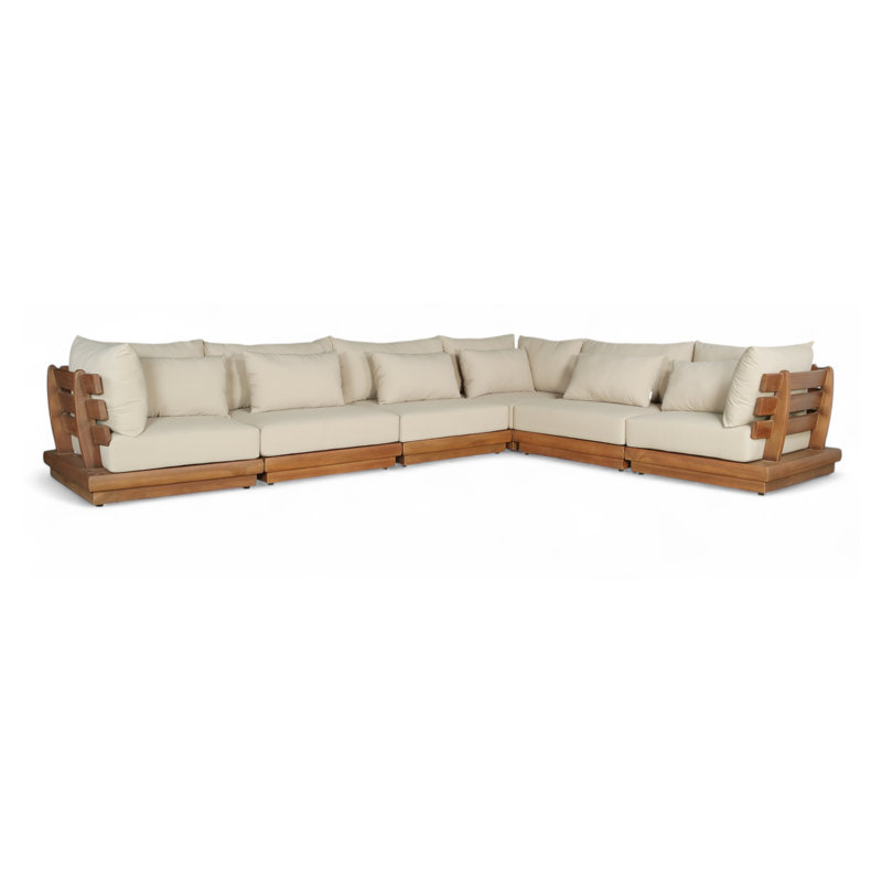 Kligfeld Water Resistant Fabric Upholstered Outdoor Patio Modular Sectional, Tan