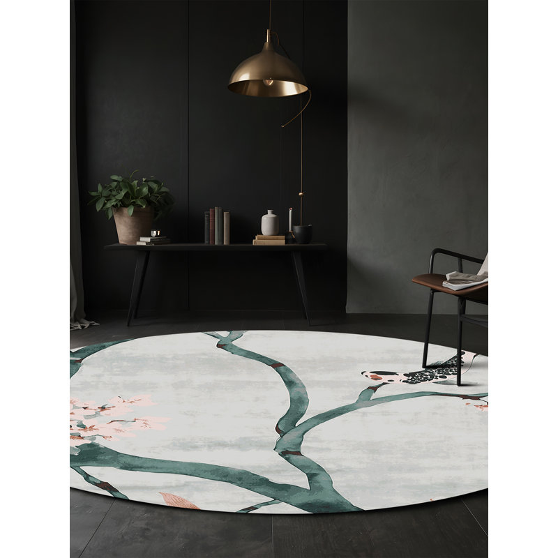 Tapis gris lavable à la machine, Rond 3 pi