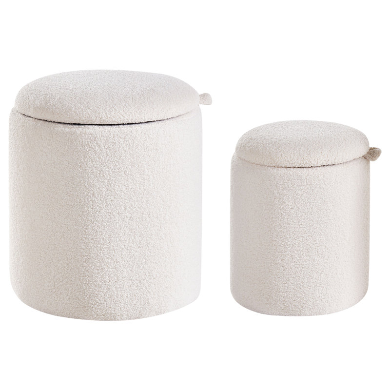 BEREA 40cm Wide Round Solid Colour Pouffe Ottoman with Storage