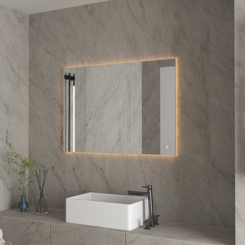 Miroir de salle de bain à capteur de lumière sans contact à DEL Johntavious, 30 po x 42 po