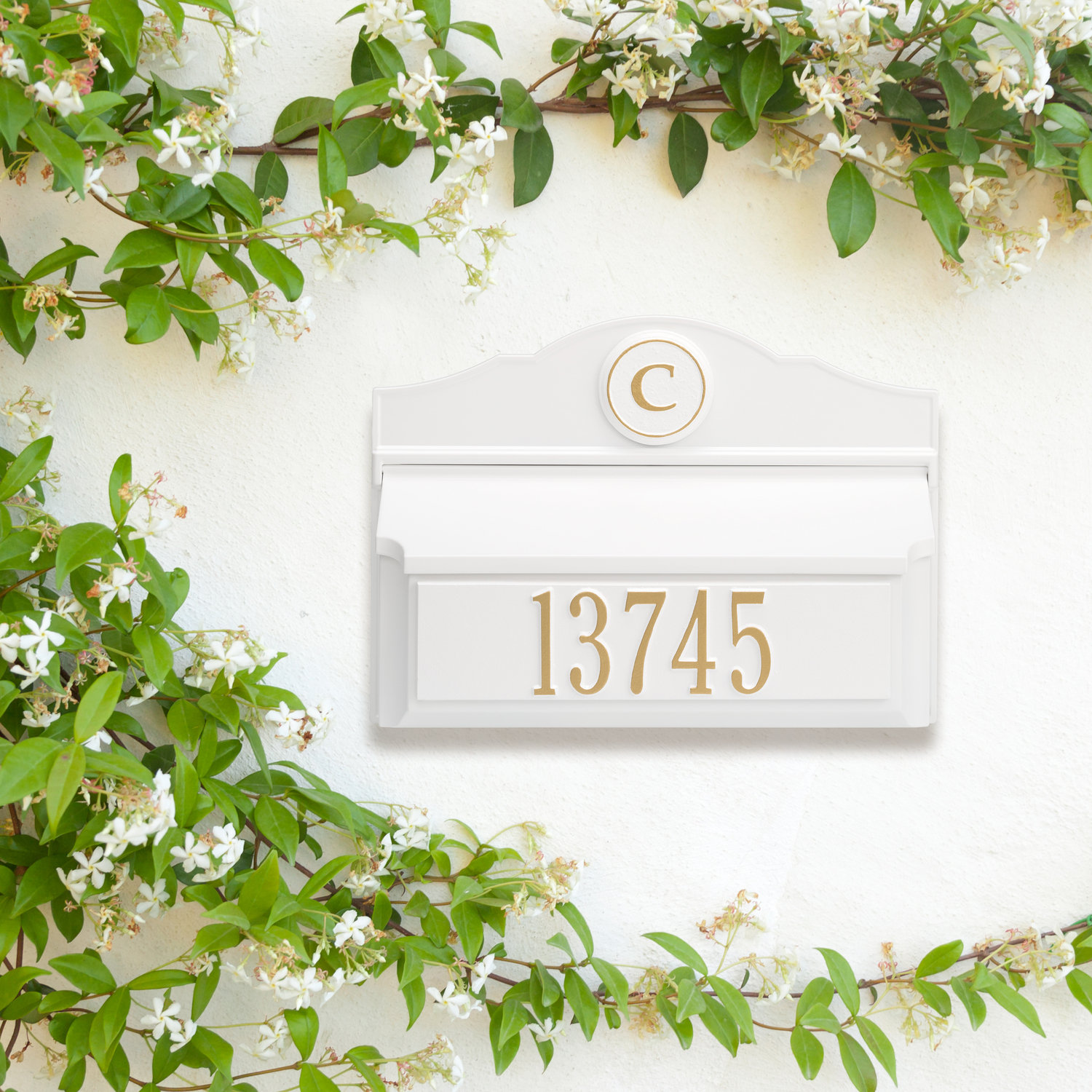 Personalized Wall-Mounted Mailbox, White/Gold, Yes