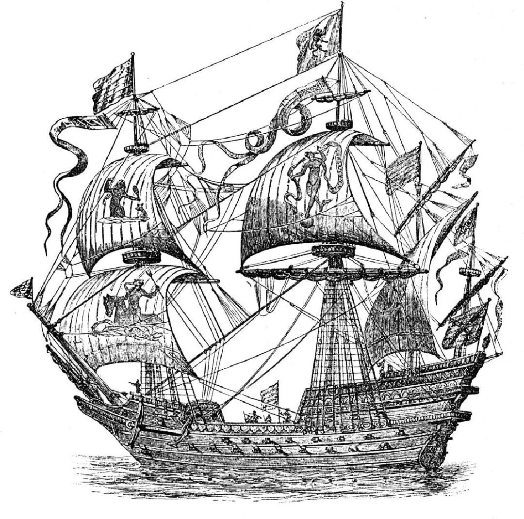 Longshore Tides Galleon From The Spanish Armada On Paper Print