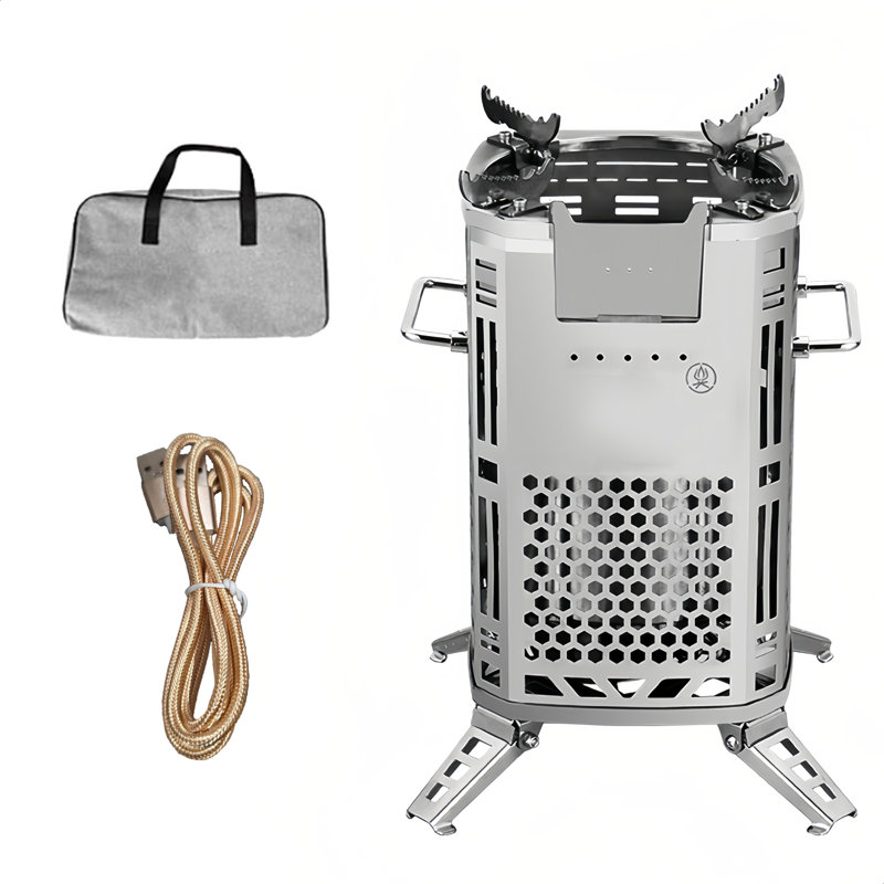 Camping Wood Burning Stove Portable Stainless Steel Lightweight Backpacking  for Outdoor Hiking Picnic BBQ with Internal Circulation & Top Sawtooth