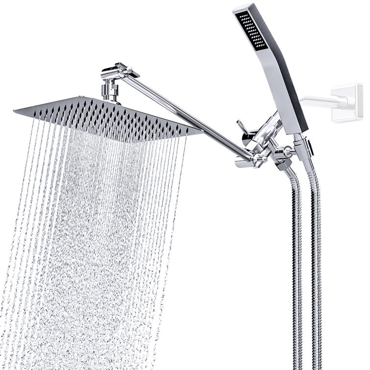 8 Inch Extra Large Rainfall Shower Head Swivel Extension Arm With Handheld Spray