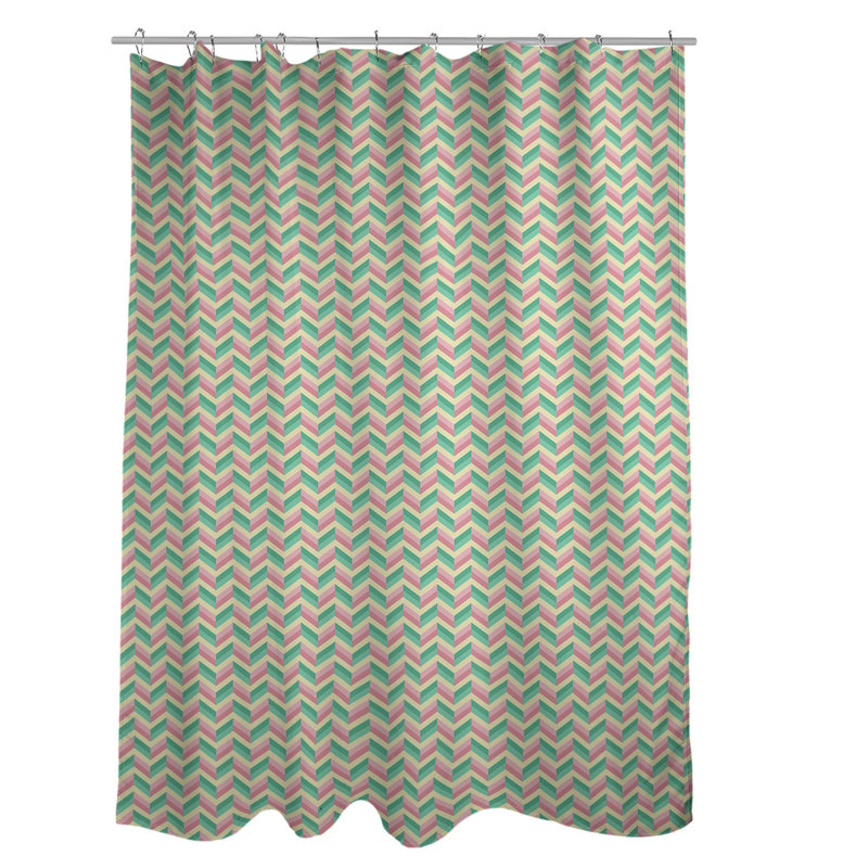 Rideau simple à chevrons, Vert et rose