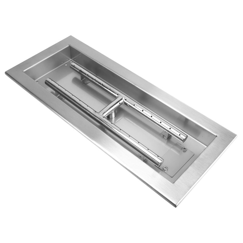 18" x 6" Rectangular Fire Pit Burner w/ Pan, Stainless Steel